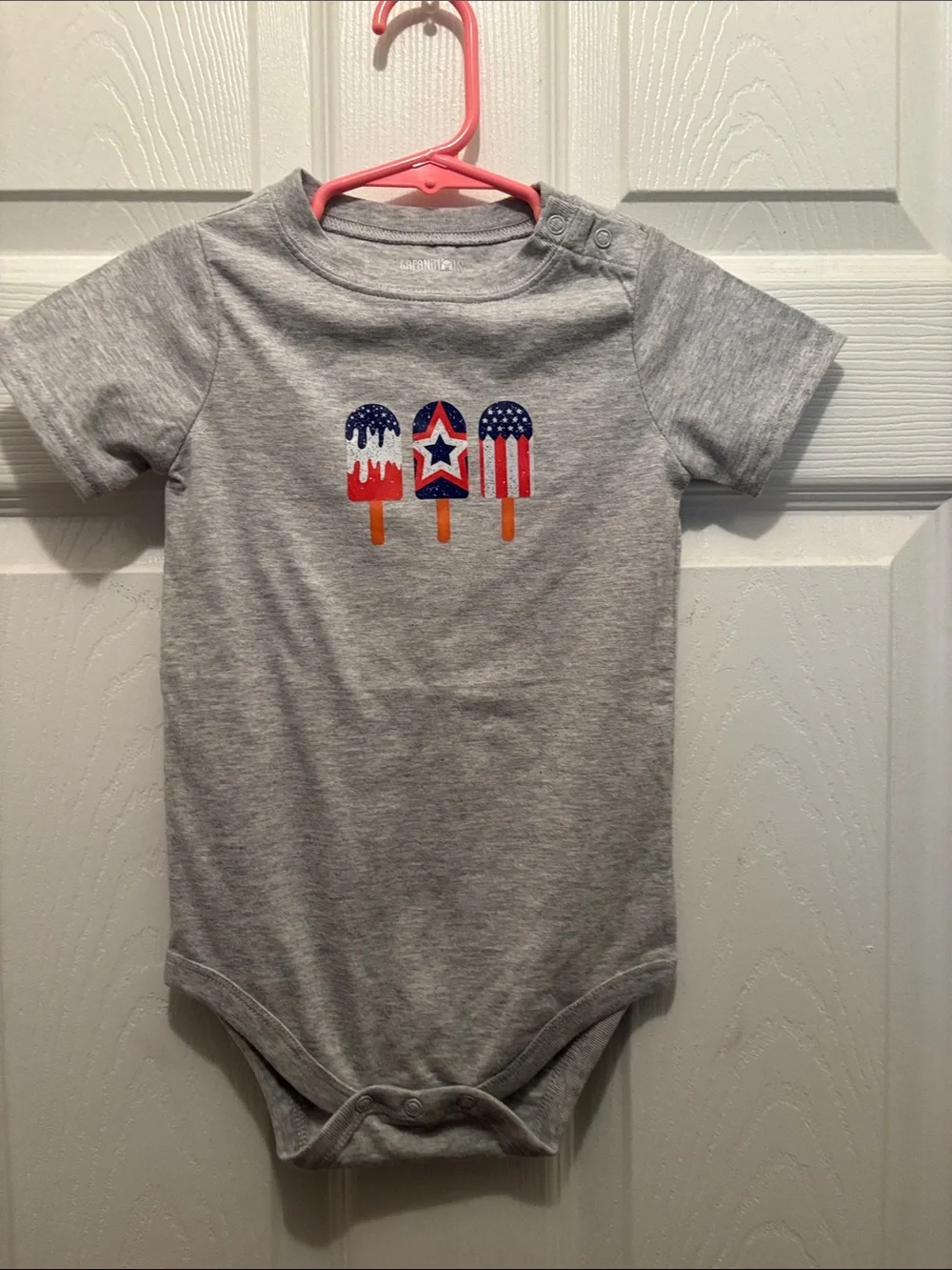 Gray Baby One-Piece with Patriotic Popsicle Appliqué